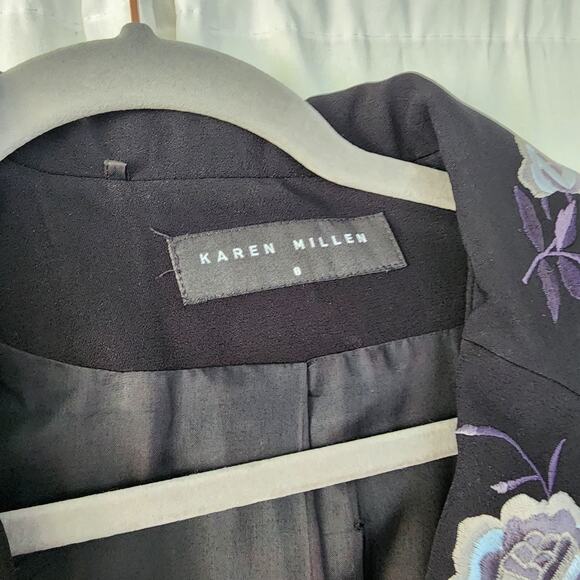 Karen Millen Midi Coat Black Embroidered Floral Women’s Size UK 10 US 4 Vamp - Picture 6 of 11